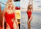 Памела Андерсон повторила свой культовый образ в красном купальнике