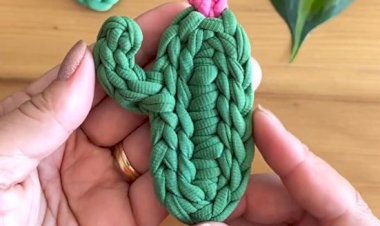 Вяжем из трикотажной пряжи кактус брошь крючком