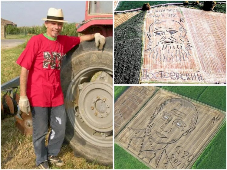 От Путина до Пикассо: итальянец при помощи трактора создает гигантские портреты на полях