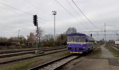 Фиолетовая мотриса KDS 810 с приветливым машинистом