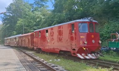 УЖД Тепловоз ТУ3 (T47.005) с поездом прибывает на станцию